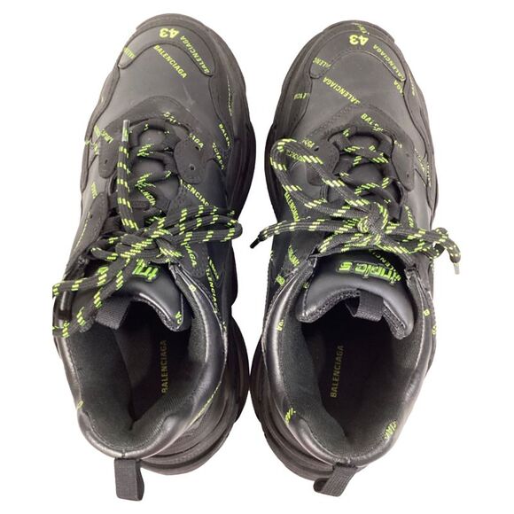 Pre Loved balenciaga Triple S Neon Green Logo Sneakers Men black High Top - Picture 5 of 8